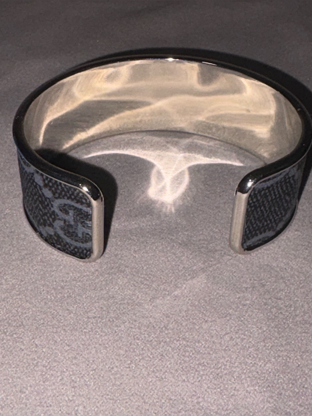Black GG Patterned Cuff Bracelet - Sleek Silver Trim GG Monogram - Picture 5 of 6